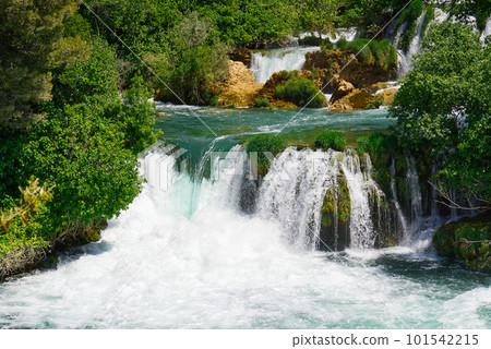 Beautiful Waterfall background. Beautiful Waterfall In Krka National Park - Croatia, Europe 101542215