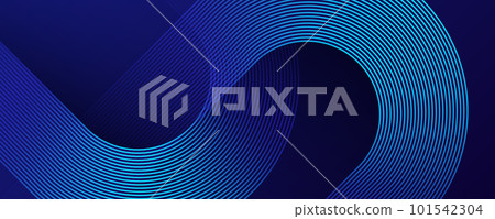 Abstract blue glowing geometric lines on dark blue background. Modern shiny blue diagonal rounded lines pattern. Futuristic technology concept. Vector illustration 101542304