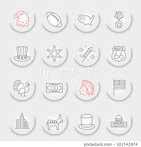 Independence day line icon set, usa symbols collection, vector sketches, neumorphic UI UX buttons, america pride icons, holiday signs linear pictograms, editable stroke Independence day line icon set, usa symbols collection, vector sketches, neumorphic UI UX buttons, america pride icons, holiday signs linear pictograms, editable stroke 101542974