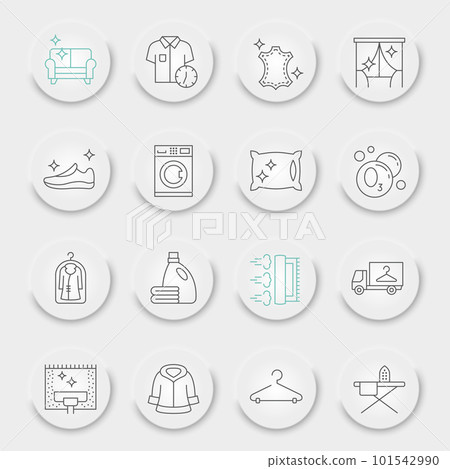 Dry cleaning line icon set, laundry symbols collection, vector sketches, neumorphic UI UX buttons, dry cleaning icons, washing signs linear pictograms, editable stroke 101542990