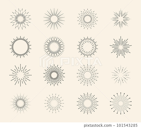 Spark burst, starburst set. Blast of star or sun, vintage circle logo or pattern, radiant beam, line flare. Retro hand drawn frames. Abstract outline flat badge or label. Vector garish graphic design Spark burst, starburst set. Blast of star or sun, vintage circle logo or pattern, radiant beam, line flare. Retro hand drawn frames. Abstract outline flat badge or label. Vector garish graphic design 101543285