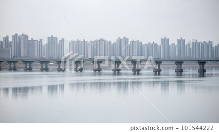 Seoul South Korea urban cityscape during yellow dust pollution Seoul South Korea urban cityscape during yellow dust pollution 101544222