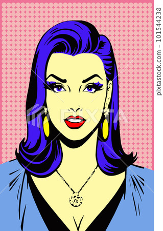 Woman with blue hair and make up, glamour lady in pop art and comics style, fun and artistic design Woman with blue hair and make up, glamour lady in pop art and comics style, fun and artistic design 101544238