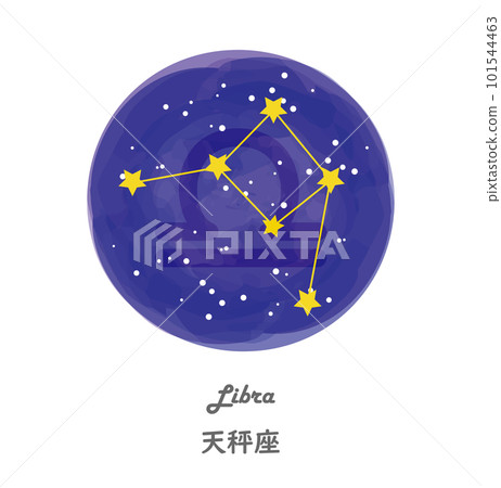 以星空為背景繪製的天秤座星座線圖及英文日文星座名稱 101544463