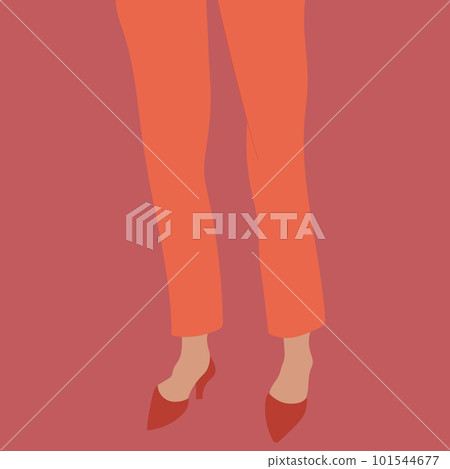 Abstract female legs in orange trousers and red high heeled shoes on bright background. Hand drawn vector art 101544677