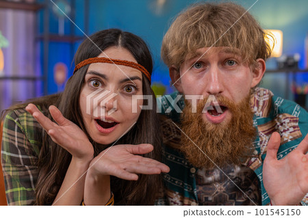 Excited family couple surprised, shocked by sudden victory, good win news, celebrating, wow reaction Excited family couple surprised, shocked by sudden victory, good win news, celebrating, wow reaction 101545150