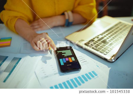 Business woman using phone, working with documents Business woman using phone, working with documents 101545338