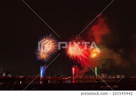從東京荒川河床看到的足立區煙花匯演 從東京荒川河床看到的足立區煙花匯演 101545442