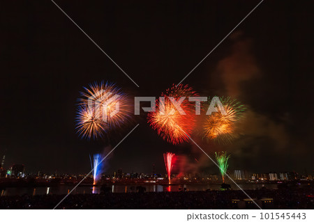 從東京荒川河床看到的足立區煙花匯演 從東京荒川河床看到的足立區煙花匯演 101545443