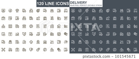 Delivery thin line icons set. Global and local... - Stock Illustration ...