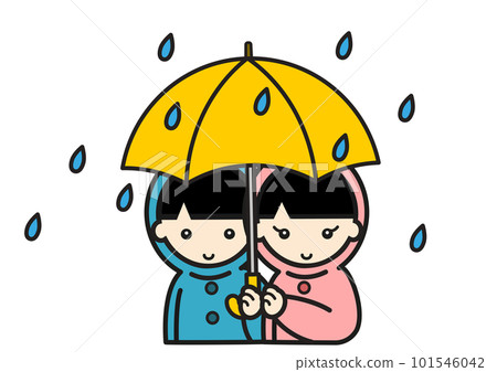 下雨天穿雨衣打傘的男孩女孩 下雨天穿雨衣打傘的男孩女孩 101546042