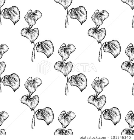 Branch with three leaves. Freehand drawing. Seamless graphic pattern Branch with three leaves. Freehand drawing. Seamless graphic pattern 101546340