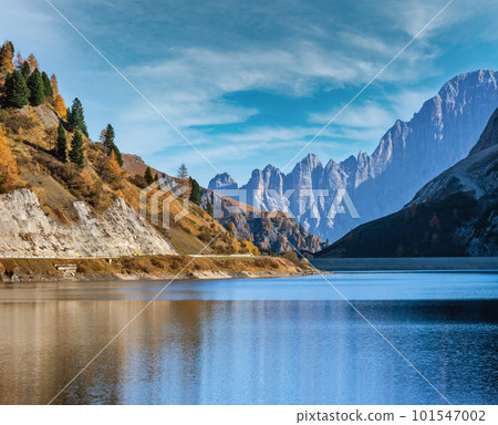 Autumn alpine mountain Lake and Pass, Trentino, Dolomites Alps, Italy. Autumn alpine mountain Lake and Pass, Trentino, Dolomites Alps, Italy. 101547002