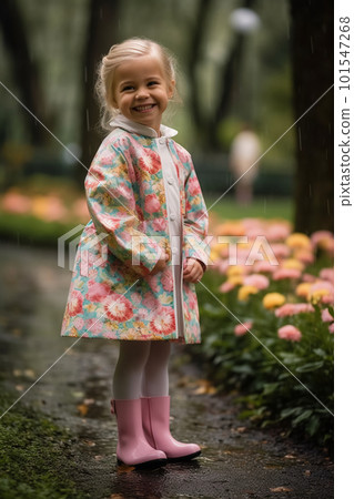 穿著碎花雨衣和粉紅色靴子的外國女孩 AI 生成的圖像 穿著碎花雨衣和粉紅色靴子的外國女孩 AI 生成的圖像 101547268