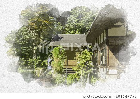 廣島縣廿日市市水彩風格的宮島大聖院青宮壇城堂 101547753