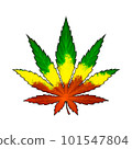 Cannabis leaf illustration realism isolate rasta red yellow green. Healing herb for relaxation. 101547804