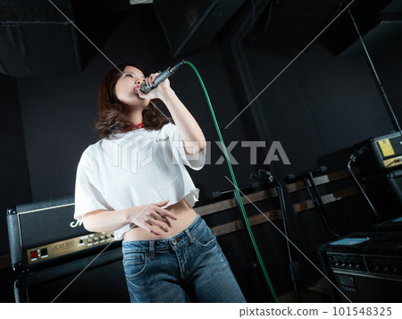 Young woman photographing in recording studio 101548325