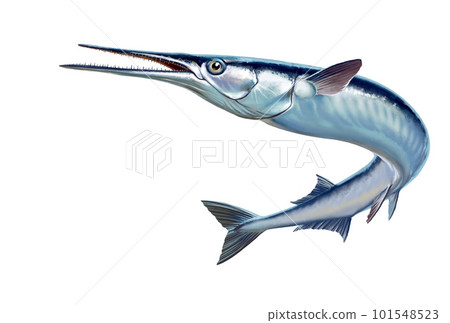 Garfish or Beakfish or Needlefishin motion jumps out of the water. Sea Pike illustration isolate realistic. Garfish or Beakfish or Needlefishin motion jumps out of the water. Sea Pike illustration isolate realistic. 101548523