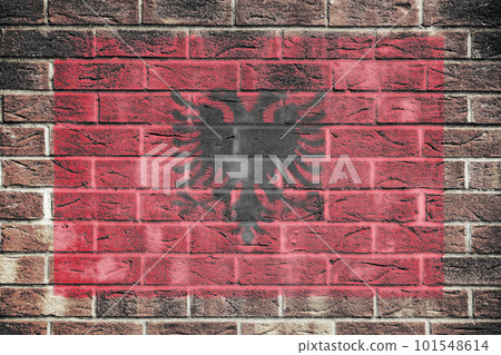 Albania flag on a brick wall background 101548614