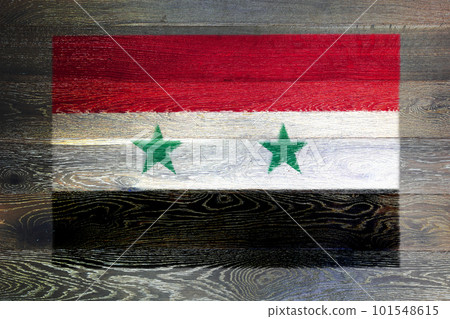 Syria flag on rustic old wood surface background 101548615