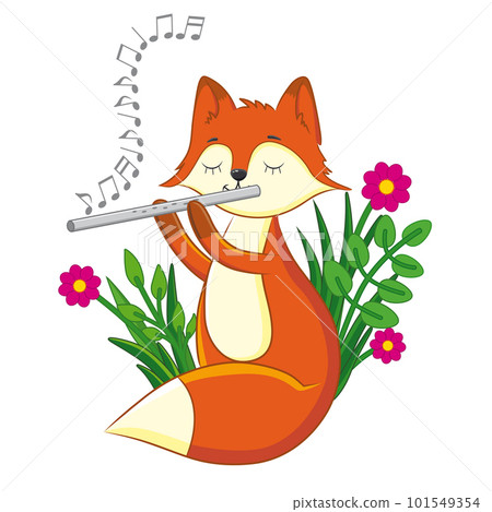Cute fox playing a tune on the flute. Cute fox playing a tune on the flute. 101549354