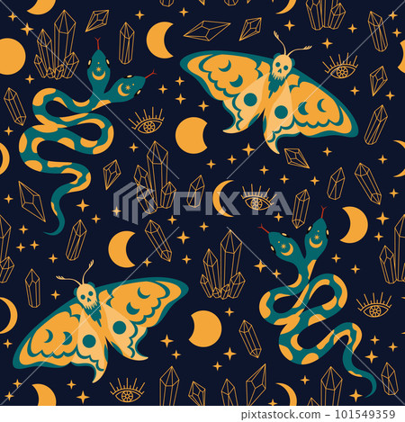 Vector pattern with a snake and a night moth 101549359