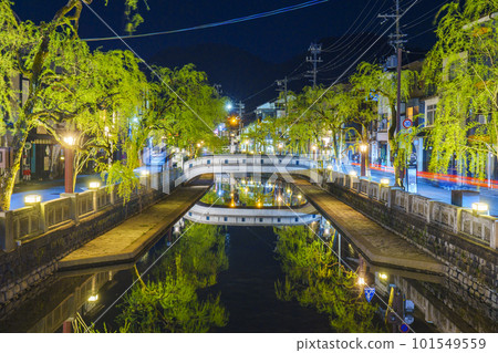 The fresh green of Kinosaki Onsen and the hot spring town at night 101549559