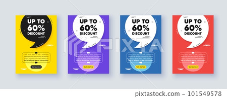 Poster frame with quote, comma. Up to 60 percent discount. Sale offer price sign. Special offer symbol. Save 60 percentages. Quotation offer bubble. Discount tag message. Vector 101549578