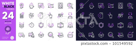 Idea lamp, Positive feedback and Coffee cup line icons for website, printing. Collection of Shoulder strap, Accounting, Security icons. Work home, Winner cup, Plan web elements. Vector 101549592