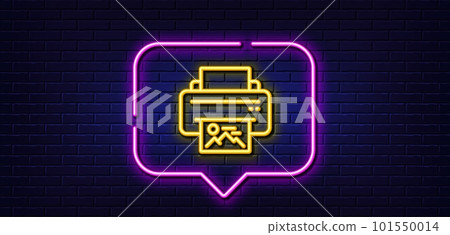 Neon light speech bubble. Print image line icon. Photo printer sign. Picture symbol. Neon light background. Print image glow line. Brick wall banner. Vector Neon light speech bubble. Print image line icon. Photo printer sign. Picture symbol. Neon light background. Print image glow line. Brick wall banner. Vector 101550014