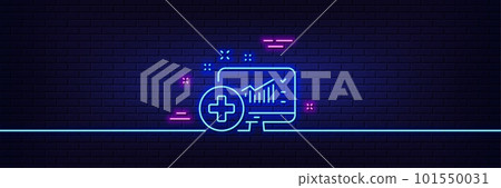 Neon light glow effect. Medical analytics line icon. Hospital statistics sign. 3d line neon glow icon. Brick wall banner. Medical analytics outline. Vector 101550031