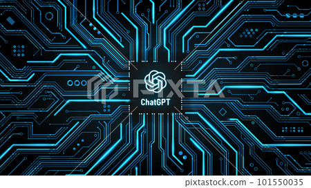 ChatGPT conversation method illustrations. Artificial intelligence chatbot logo on circuit board, ChatGPT AI Chatbot concept, vector illustration 101550035