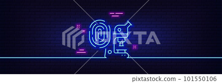Neon light glow effect. Fingerprint research line icon. Microscope investigation sign. Biometric identity symbol. 3d line neon glow icon. Brick wall banner. Fingerprint research outline. Vector Neon light glow effect. Fingerprint research line icon. Microscope investigation sign. Biometric identity symbol. 3d line neon glow icon. Brick wall banner. Fingerprint research outline. Vector 101550106