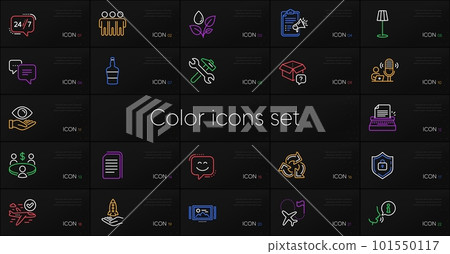 Set of Repair, Confirmed flight and Dots message line icons. Include Typewriter, Shield, Friendship icons. Plants watering, Destination flag, 24h service web elements. Copy files. Vector Set of Repair, Confirmed flight and Dots message line icons. Include Typewriter, Shield, Friendship icons. Plants watering, Destination flag, 24h service web elements. Copy files. Vector 101550117