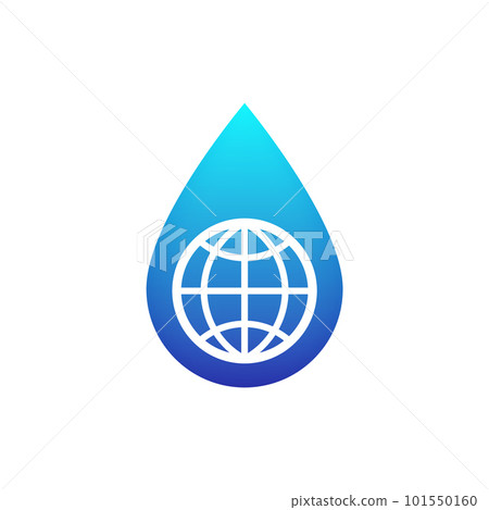 water drop icon with a globe on white 101550160