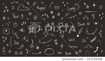 Doodle cute glitter pen line elements chalkboard. Doodle heart, arrow, star, sparkle decoration symbol set icon. Simple sketch line style emphasis, attention, pattern elements. Vector Doodle cute glitter pen line elements chalkboard. Doodle heart, arrow, star, sparkle decoration symbol set icon. Simple sketch line style emphasis, attention, pattern elements. Vector 101550386