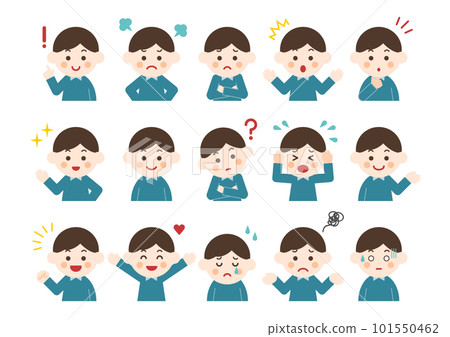 Illustration set of facial expressions and poses of young men 101550462