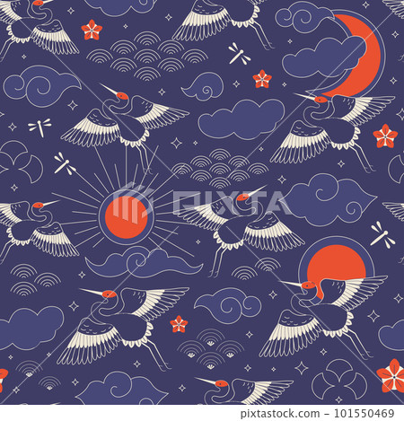 Japanese Red Crowned Cranes Vintage Pattern Japanese Red Crowned Cranes Vintage Pattern 101550469