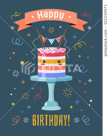 Happy Birthday Card with Cute Kawaii Cake Happy Birthday Card with Cute Kawaii Cake 101550471