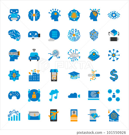 Innovative artificial intelligence and technology icon set in flat color style. Innovative artificial intelligence and technology icon set in flat color style. 101550926
