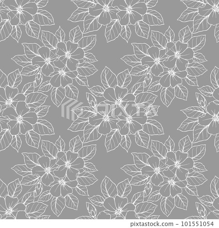 seamless contour pattern of large white flowers on a gray background, texture, design seamless contour pattern of large white flowers on a gray background, texture, design 101551054