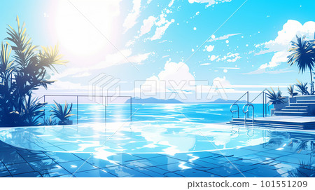 Empty swimming pool in tropical resort in summer background. Generative AI illustration 101551209