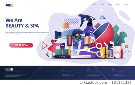 Beauty industry flat landing page template. Barbershop master, hairstyling salon web banner. Professional equipment for hairdresser 3d composition, beauty shop service. Web page vector illustration. Beauty industry flat landing page template. Barbershop master, hairstyling salon web banner. Professional equipment for hairdresser 3d composition, beauty shop service. Web page vector illustration. 101551321
