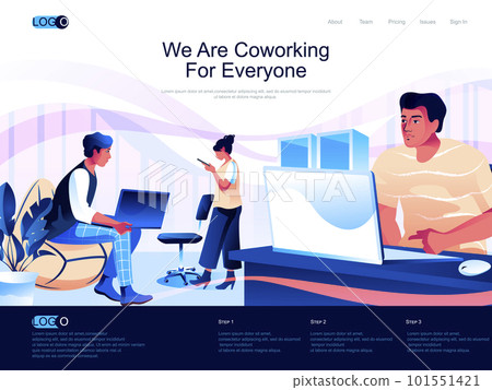 We are Coworking for everyone isometric landing page. Workspace for teamwork isometry website page. Developers team working in coworking space web concept, vector illustration with people characters. We are Coworking for everyone isometric landing page. Workspace for teamwork isometry website page. Developers team working in coworking space web concept, vector illustration with people characters. 101551421