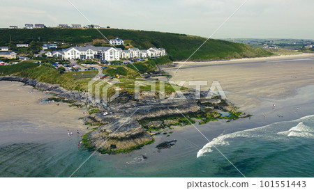 Top view of a coastal cliff on the Atlantic coast of Ireland. Virgin Mary headland. Inchydoney is a small island off West Cork. Blue Flag beach. 101551443