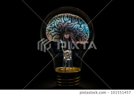 The brain-shaped light bulb with a bright glowing filament represents the power of learning and the human intellect. A perfect design for educational and business concepts. AI Generative. The brain-shaped light bulb with a bright glowing filament represents the power of learning and the human intellect. A perfect design for educational and business concepts. AI Generative. 101551457