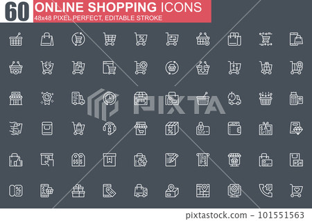 Online shopping thin line icon set. Internet... - Stock Illustration ...