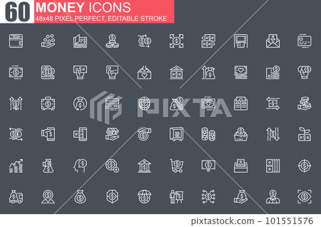 Money thin line icon set. Money management and... - Stock Illustration ...