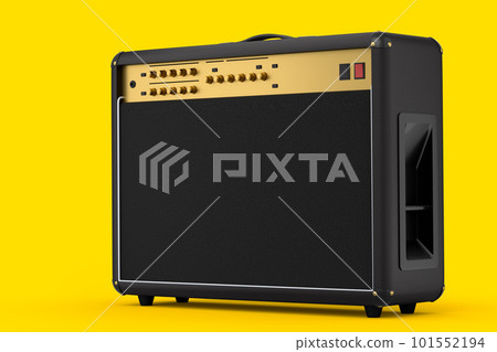 Classical electric and acoustic guitar amplifier isolated on yellow background. Classical electric and acoustic guitar amplifier isolated on yellow background. 101552194
