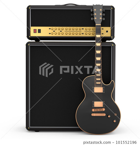 Classical amplifier with acoustic guitar isolated on white background. 101552196